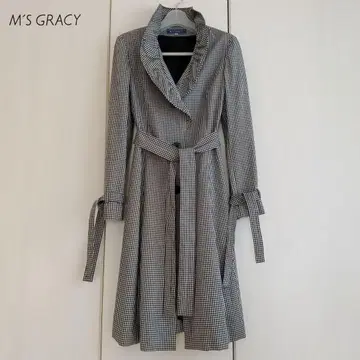 M'S GRACY 깅엄 체크 프릴 리본 스프링 코트 40