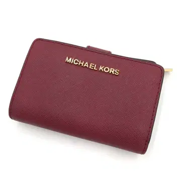 마이클코어스 컴팩트 지갑 크림슨 계열 사피아노 가죽 이단 접이식 지갑