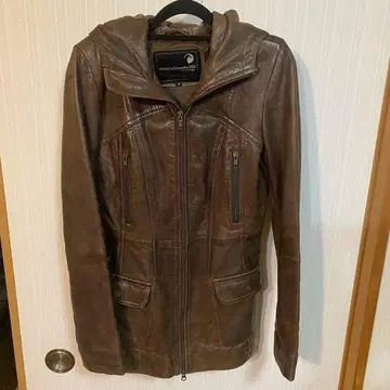 goose craft 브라운 후드 부착 양가죽 가죽 자켓