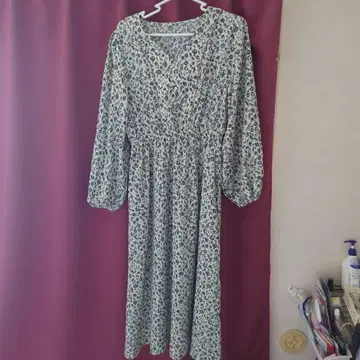 플라워 프린트 긴팔 롱 원피스