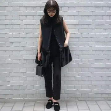 BASEMENT online 밑단 퍼 베스트 블랙 니트 베스트 F 사이즈