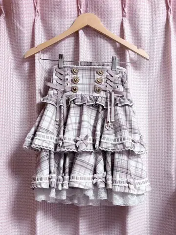 새상품 LIZLISA 리즈리사 사다리 리본 체크 티어드 치마바지 핑크