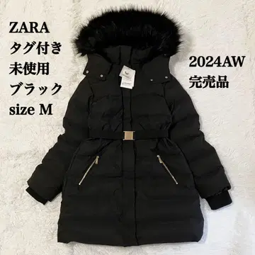 [택 포함] ZARA 다운 코트 24년제 퍼 보아 벨트 포함 A라인 M