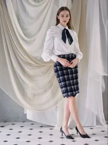 Riu R짱 Checkered pencil skirt 네이비 M