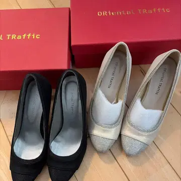 오리엔탈 트래픽 펌프스 34 블랙 & 베이지 골드 2켤레 세트