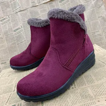 새상품 여성용 23.5cm 사선 지퍼 경량 숏부츠 빨간색 6432