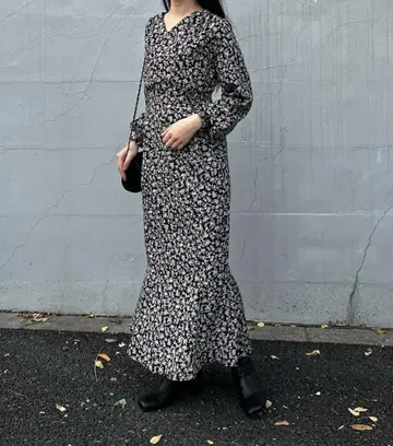 nairo 허리 개더 플라워 원피스 긴팔 미니 꽃무늬 봄/가을/겨울