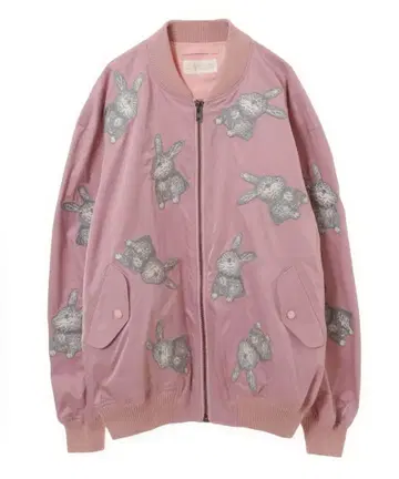 캔디 스트리퍼 토끼 자수 핑크 자켓 MA-1 스카잔
