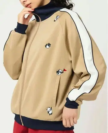 베이지 팬더 자수 집업 저지