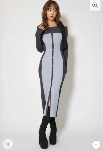 rienda 바이컬러 오프숄더 리본 니트 원피스 BLU