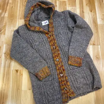 차이하네 율 후드 부착 브라운 니트 가디건