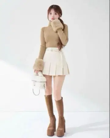 다리치 스무스 퍼 리브 니트탑 베이지