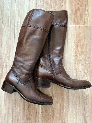 잉그 롱 부츠 천연 가죽 다크 브라운 사이드 지퍼 24EE