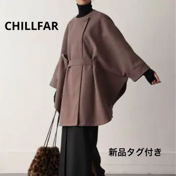 택 포함 새상품 CHILLFAR 판초 케이프 코트 벨트 포함 브라운 F