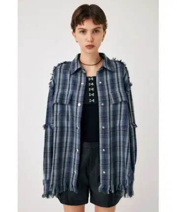 MOUSSY 프린지 부착 체크 셔츠
