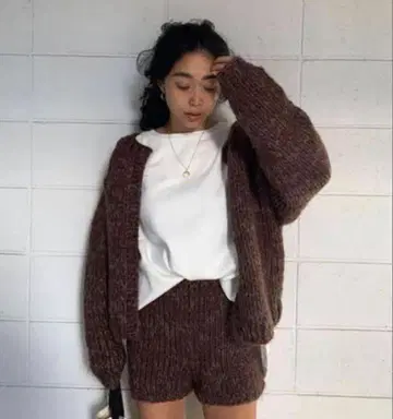 브라운 니트 가디건 긴팔
