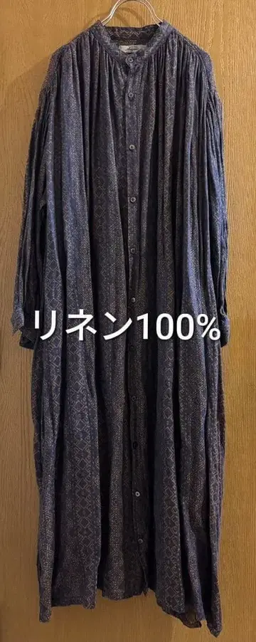 이치 앤티크스 자카드 인디고 린넨 원피스 아즈텍 패턴