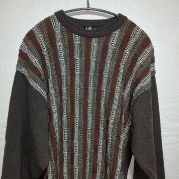 브라운 스트라이프 니트 스웨터 케이블 3D 남성용 L 절개