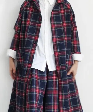 이치 울 트위드 타탄 체크 코트