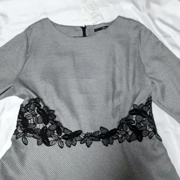 택 포함 미사용 새상품 체크 무늬 레이스 장식 긴팔 원피스