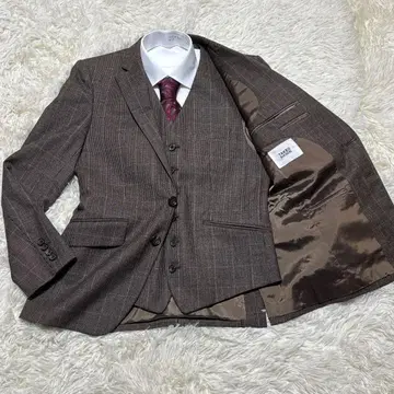 TAKEO KIKUCHI 트위드 자켓 + 베스트 체크 무늬 다크 브라운