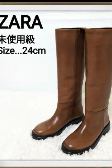 가격 인하 ZARA 플랫 롱 부츠 브라운 미사용품급 새상품급 24cm