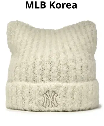 한국 MLB 미야온 비니 고양이 귀 니트 모자 화이트