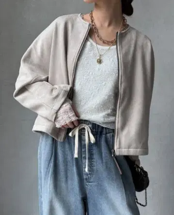 doudou 돌먼 노카라 블루종 코트 그레이쉬 베이지 스웨이드