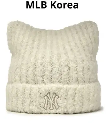 한국 MLB 미야온 비니 고양이 귀 니트 모자 화이트