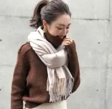 카네코 마키 씨 x I-SOOK 오리지널 캐시미어 대형 스톨 바이컬러