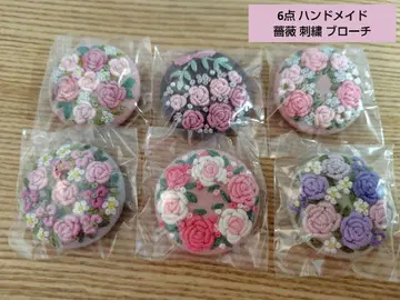 6점 핸드메이드 꽃무늬 장미 자수 브로치