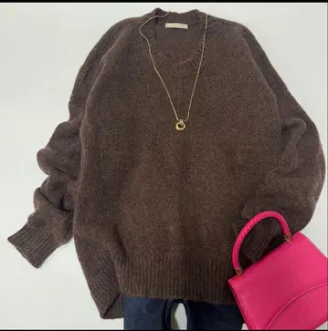 플라주 브라운 니트 울 알파카 린넨 혼방