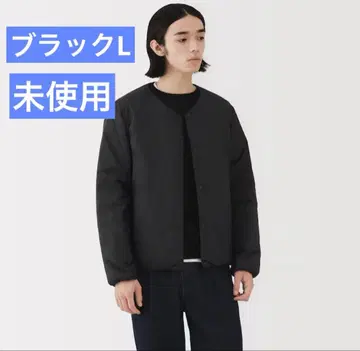 [ 미사용 ] 무인양품 경량 다운 포켓터블 노카라 자켓 L 블랙