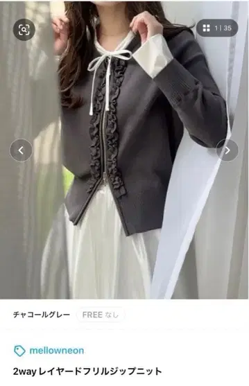 mellowneon 2way 레이어드 프릴 지퍼 니트 차콜 그레이