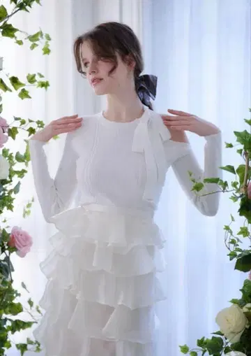 택 포함 새상품 riu Ribbon tie rib knit 화이트