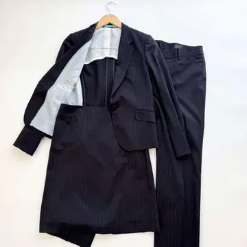 아오키 LES MUES 수트 3종 세트 스트라이프 세탁 가능 네이비 M