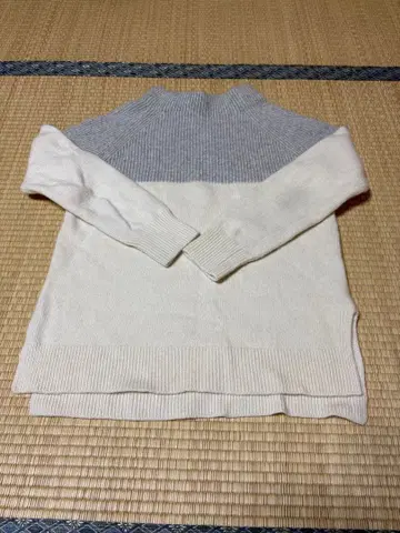 23구 울 캐시미어 바이컬러 니트 보틀넥 오프화이트 x 그레이 38