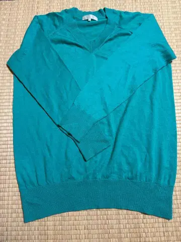 자유구 캐시미어 100% 니트 터콰이즈 V넥 46 사이즈