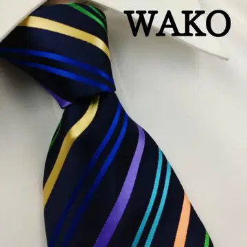 와코우 고급 실크 넥타이 스트라이프 패턴 블랙
