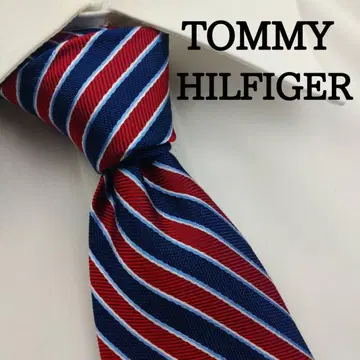 타미힐피거 고급 실크 넥타이 스트라이프 패턴 네이비