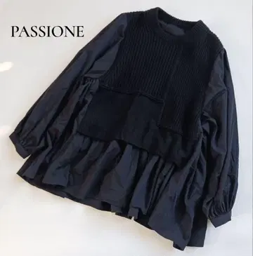 파시오네 니트 도킹 블라우스 블랙 개더 38 튜닉