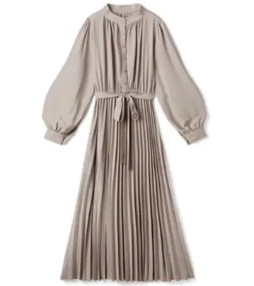 리본 벨트 플리츠 롱 원피스