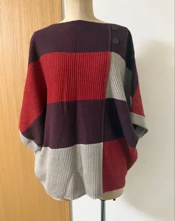 Q 오버 사이즈 니트 적자색 보더