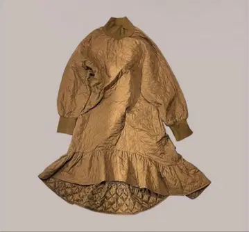 퀼팅 롱 원피스 프릴 밑단 노카라 코트풍 브라운 F 사이즈