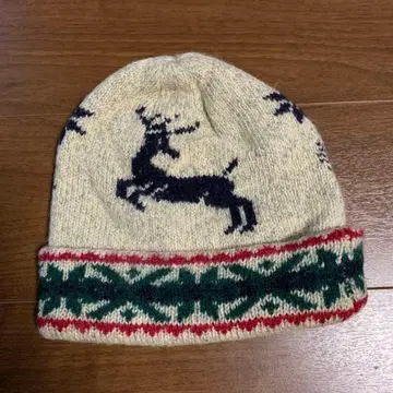 루돌프 무늬 니트 모자 빈티지