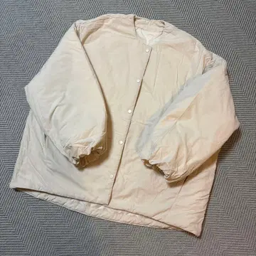 재가격 인하 사이드 지퍼 노카라 패딩 자켓 오버 사이즈 아이보리 M