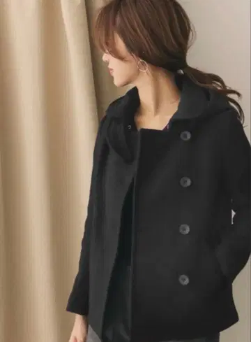 울 코트 블랙 네이비 버튼 포함