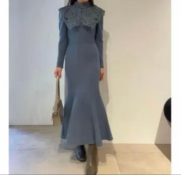 스나이델 빅 레이스 카라 니트 원피스 롱 원피스 SNIDEL