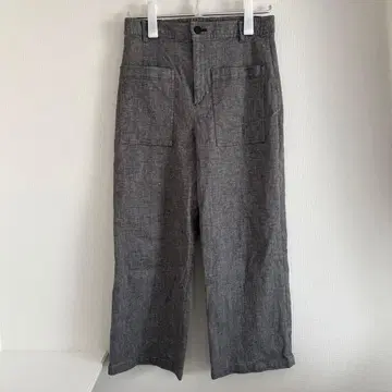 린넨 혼방 그레이 체크 와이드 레그 팬츠 36