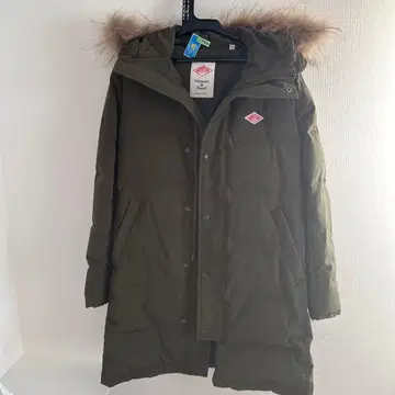 올리브색 후드 부착 롱 다운 자켓